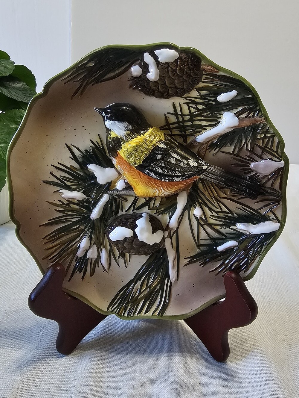 Ganz 3D Chickadee Winter Pines Decorative Hanging Wall Plate